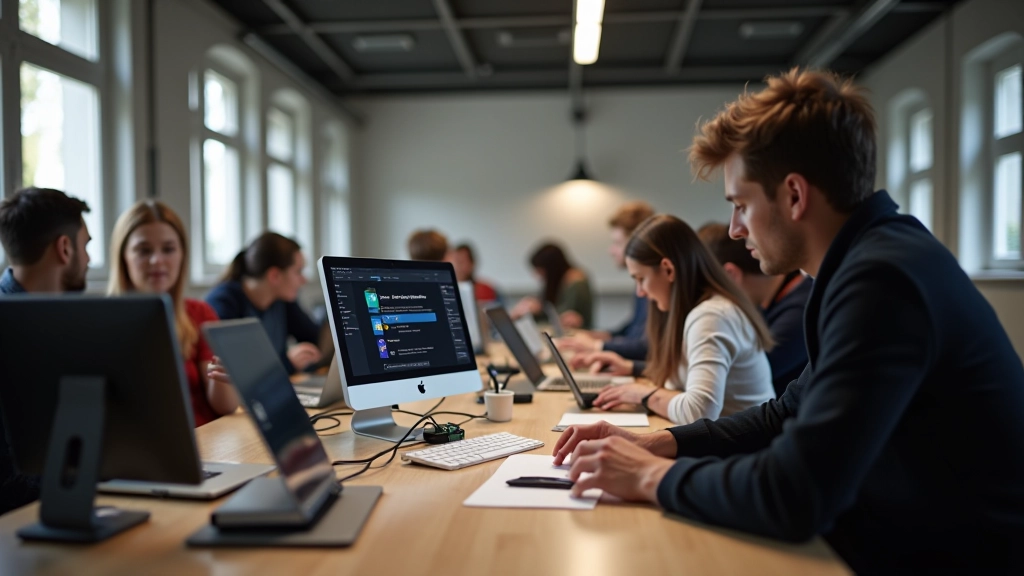 Espace de travail avec outils de prototypage interactif et ordinateur portable