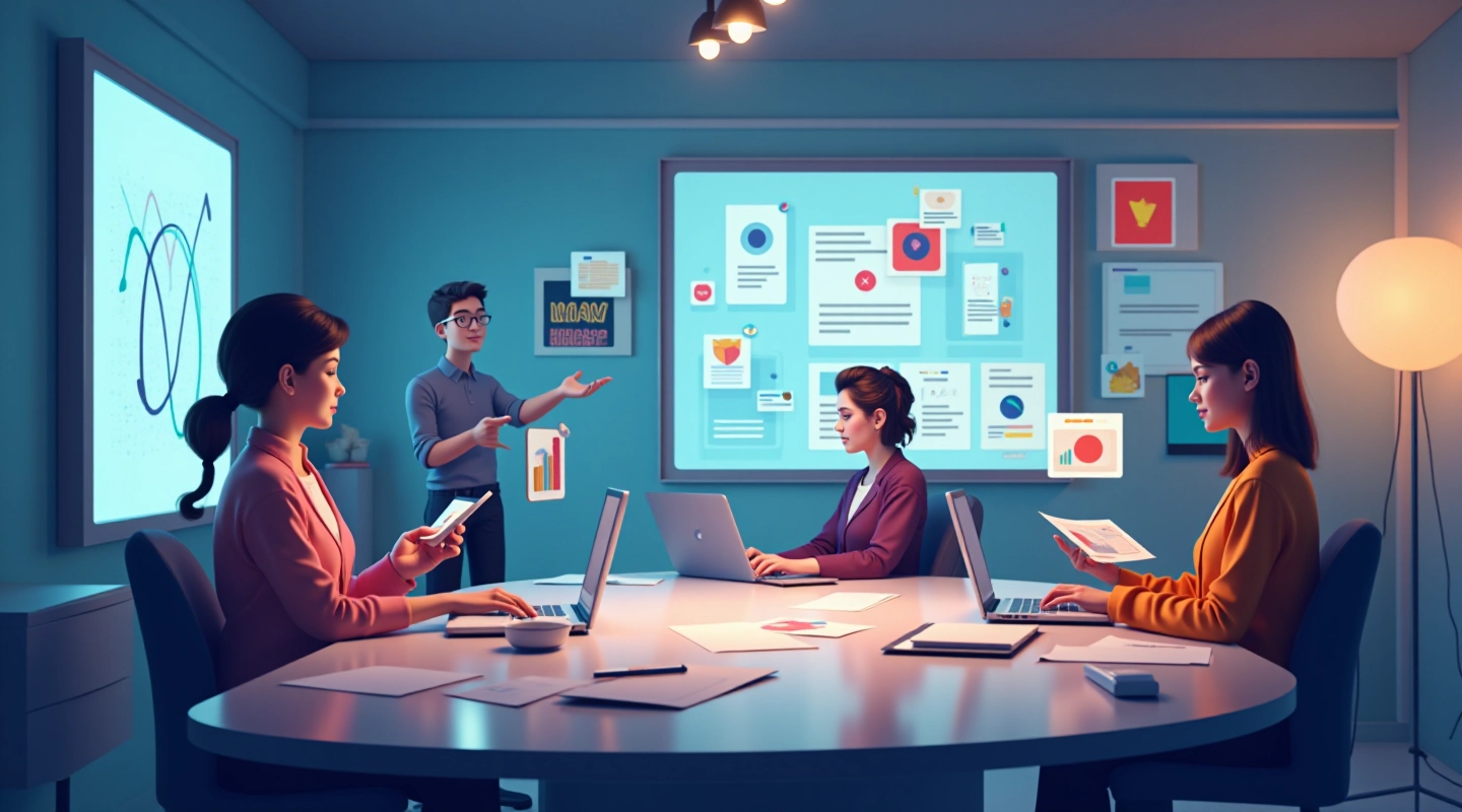 Illustration conceptuelle montrant des micro-interactions et des transitions visuelles dans une interface utilisateur moderne avec des éléments animés