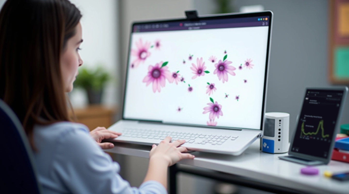 Interface d'animation montrant des éléments en transition fluide et coordonnée sur un écran de designer