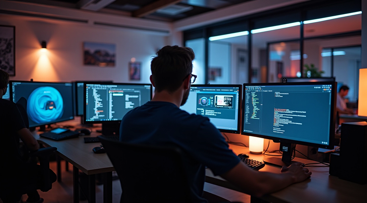 Studio de conception d'animation UI avec écrans et matériel professionnel